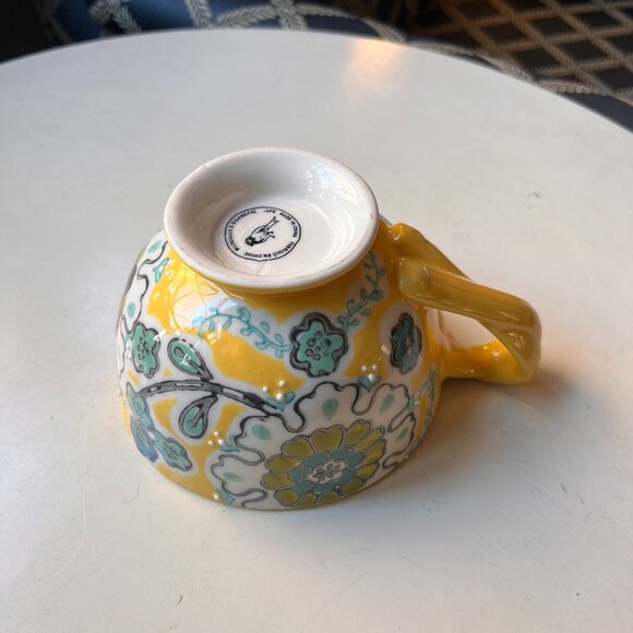 Anthropologie Elka Ayaka Footed Yellow Floral Mug Twisted Handle - Picture 10 of 14